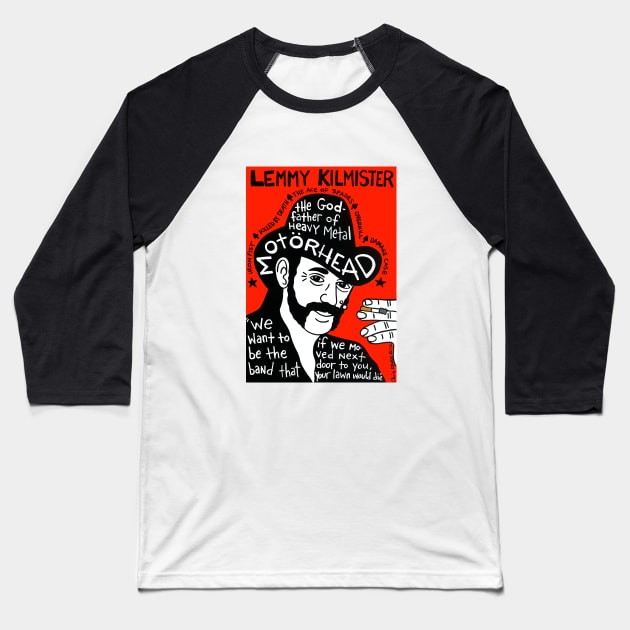 Lemmy Kilmister Baseball T-Shirt by krusefolkart